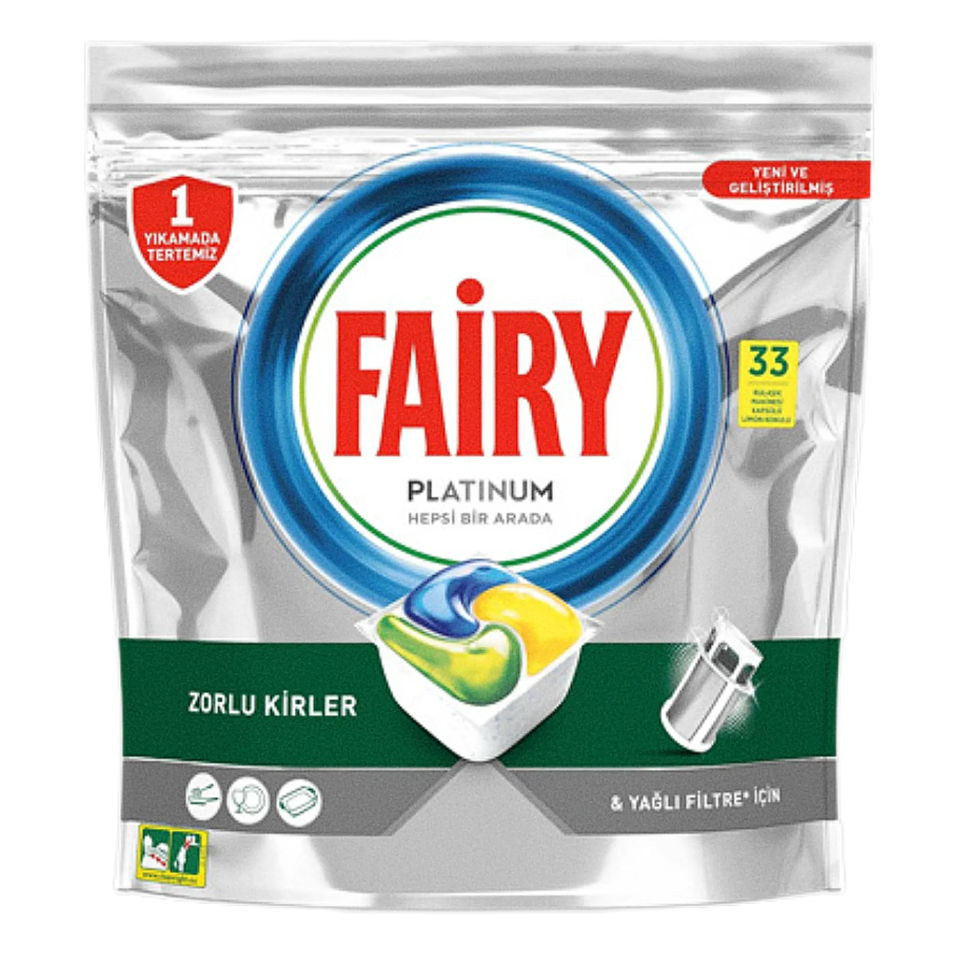 کپسول ماشین ظرفشویی فیری پلاتینیوم با رایحه لیمو، بسته ۳۳ عددی